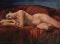 "Female Nude Reclines on Deep Red" by Shane McDonald