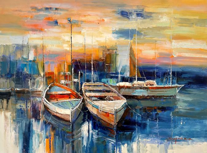 Sunset Dock w/Frame (D) by Sung Mia Kim